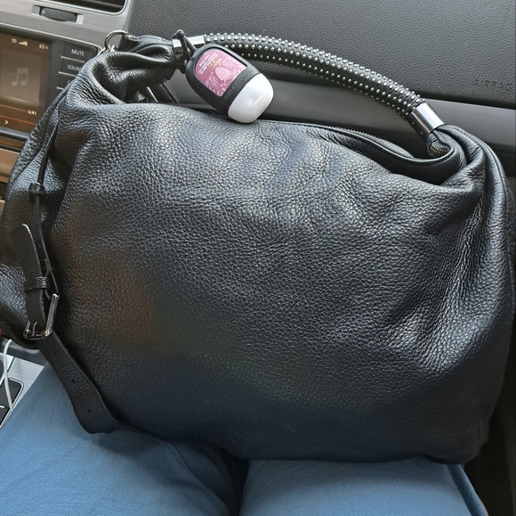 Kenneth Cole New York Handbags - Kenneth Cole New York • Black Leather Oversized Bag Hobo Silvertone Stud Handle